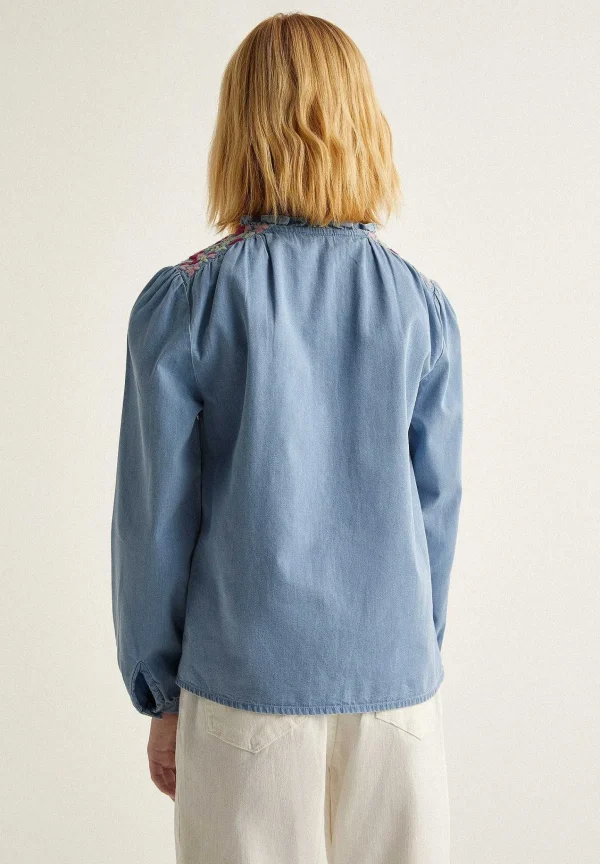 New Scalpers Blusa Denim Bordada Contraste