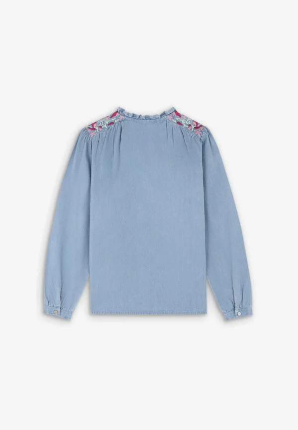New Scalpers Blusa Denim Bordada Contraste
