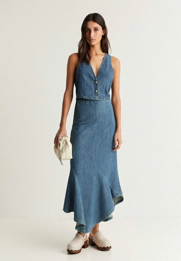Online Scalpers Falda Midi Denim Bajo Vuelo