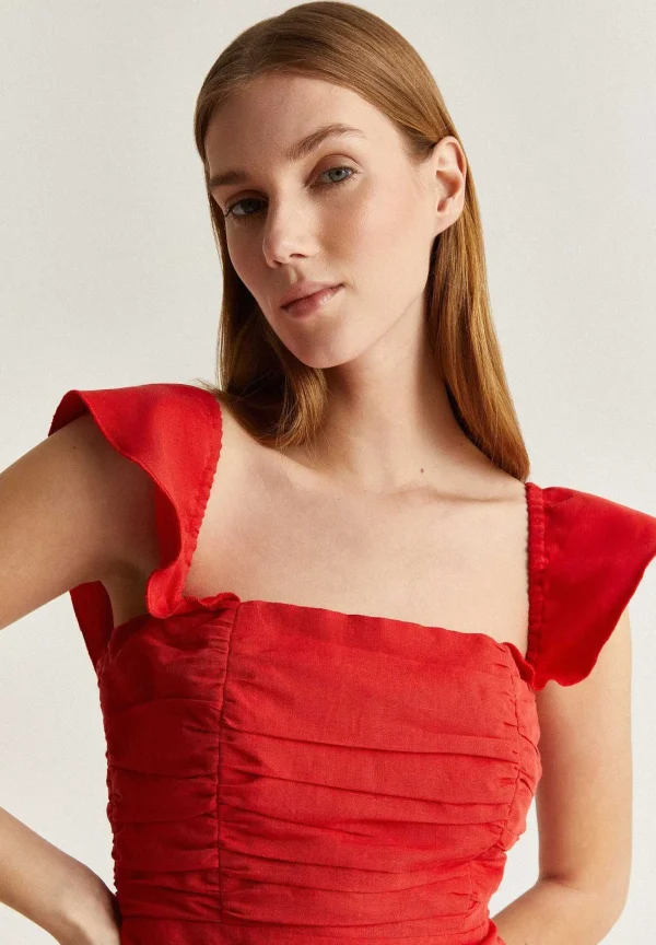 Discount Scalpers Vestido Lino Midi Drapeado Pecho