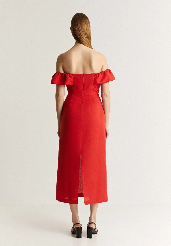 Discount Scalpers Vestido Lino Midi Drapeado Pecho