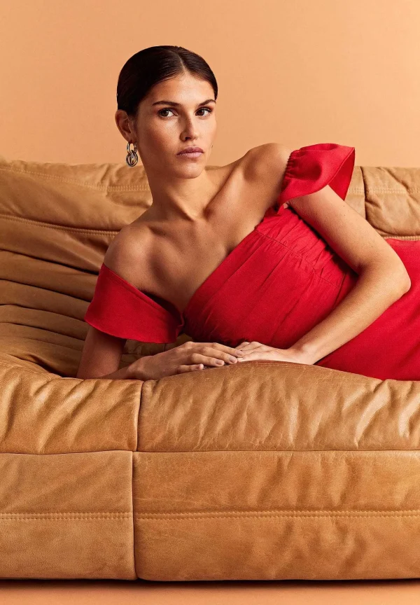 Hot Scalpers Vestido Lino Midi Drapeado Pecho