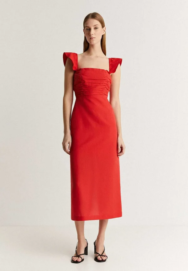 Discount Scalpers Vestido Lino Midi Drapeado Pecho