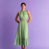 Fashion Scalpers Vestido Midi Satinado Abertura Cintura