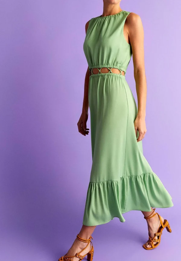 Fashion Scalpers Vestido Midi Satinado Abertura Cintura