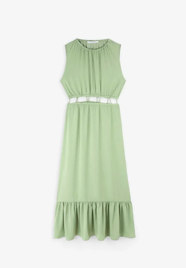 Fashion Scalpers Vestido Midi Satinado Abertura Cintura