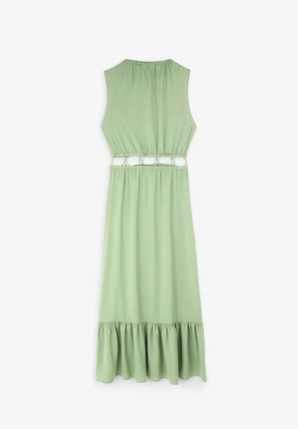 Fashion Scalpers Vestido Midi Satinado Abertura Cintura